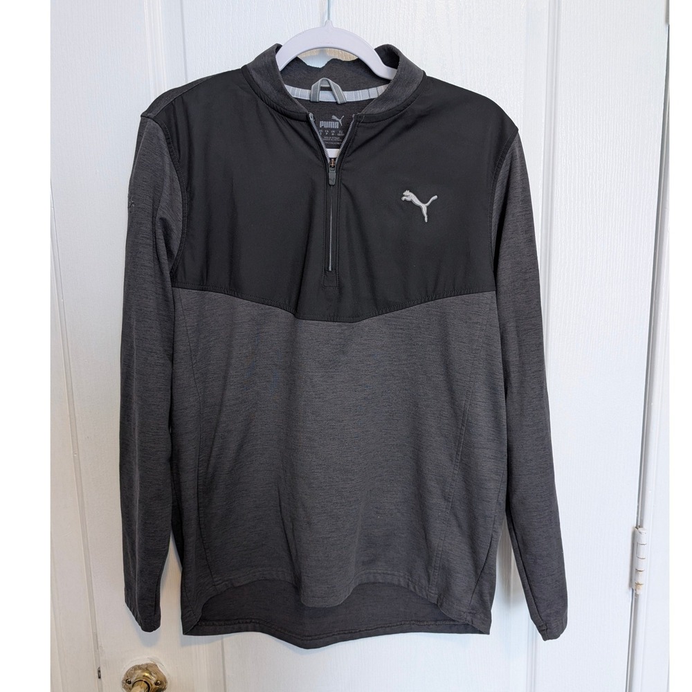 Puma Mens Quarter Zip Pullover Two Tone Heathered Black Charcoal Size Small